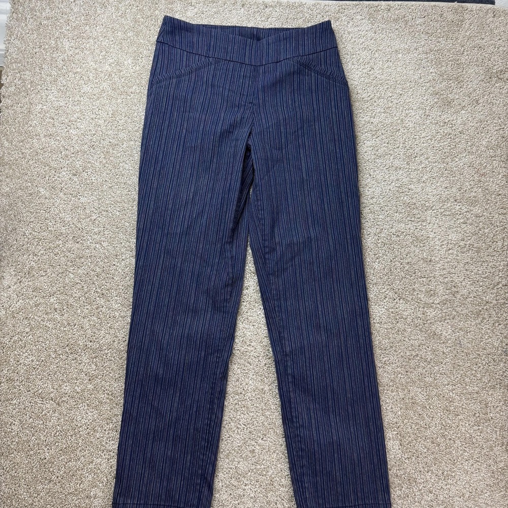 Vintage Pinstripe Dress Pants Womens 10 Blue Slim Straight Leg Workwear Casual